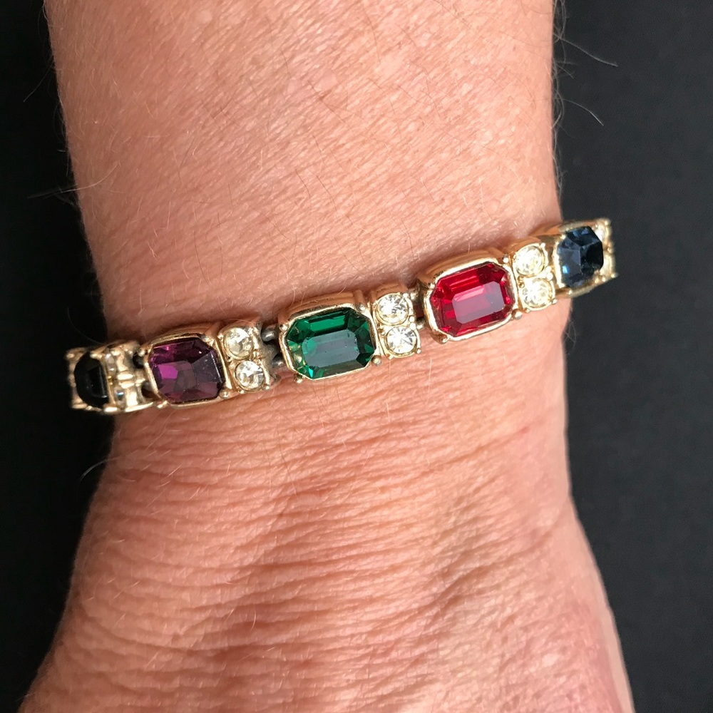 VINTAGE 1990s Gold Multi Colored Tennis Bracelet chunky